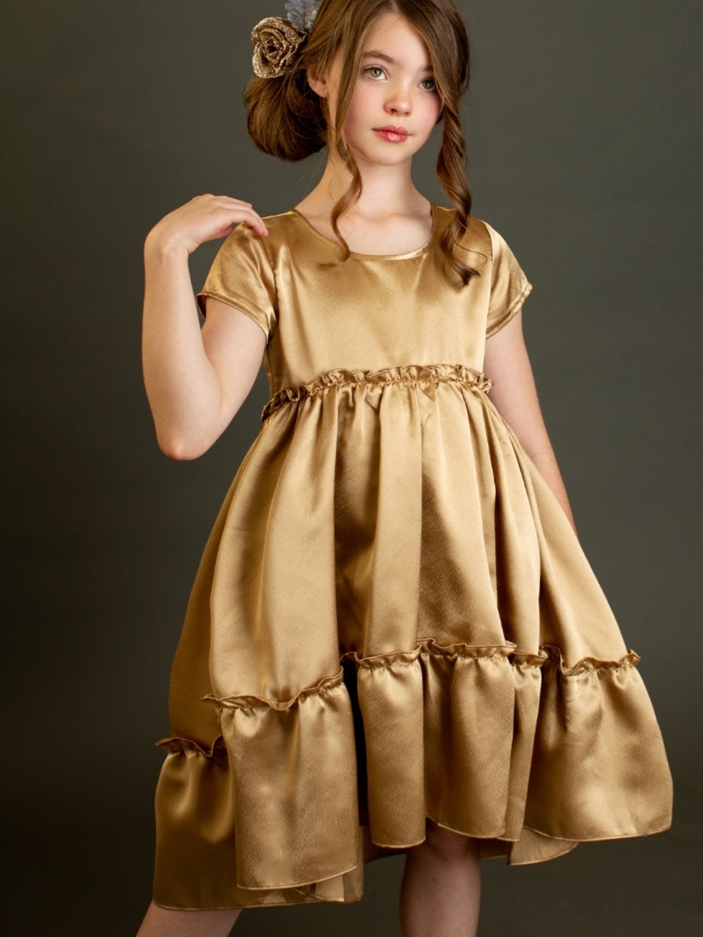 Mia Joy Lorelei Dress Gold Size 10 Girls NWT